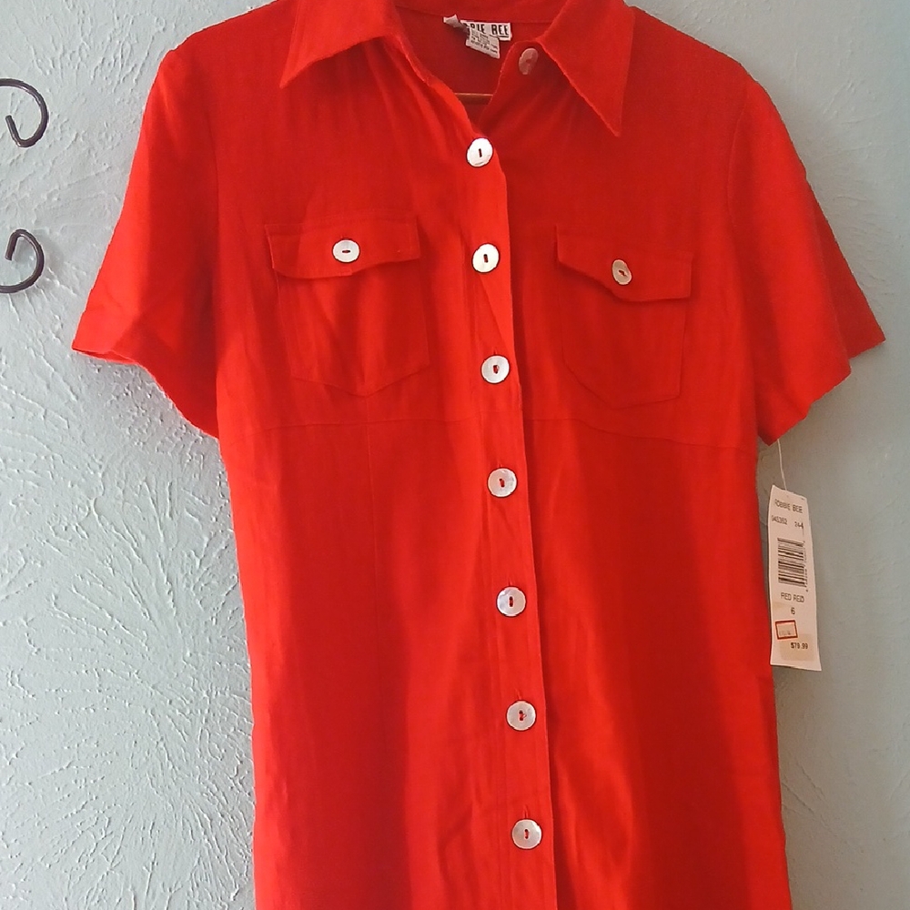 Robbie Bee Red Linen Blend Dress